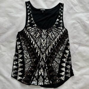 EXPRESS Black and Silver Sequin Tank Top Size L